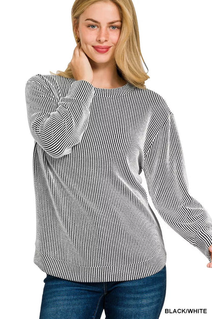 Zenana Full Size Raised Rib Round Neck Long Sleeve Top Plus Size - Bitsy Gypsy Boutique