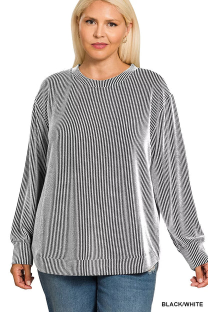 Zenana Full Size Raised Rib Round Neck Long Sleeve Top Plus Size - Bitsy Gypsy Boutique