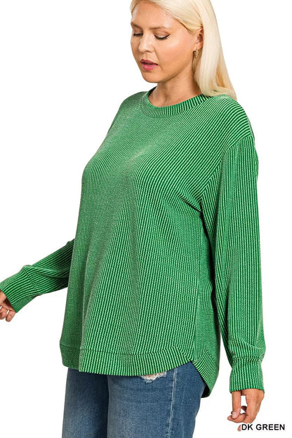 Zenana Full Size Raised Rib Round Neck Long Sleeve Top Plus Size - Bitsy Gypsy Boutique