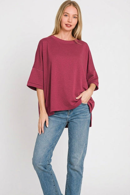 Zenana Full Size Scuba Round Neck Top With Side Slits Plus Size - Bitsy Gypsy Boutique