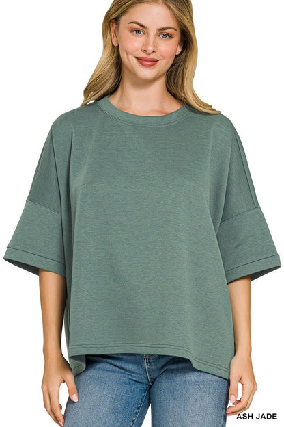 Zenana Full Size Scuba Round Neck Top With Side Slits Plus Size - Bitsy Gypsy Boutique