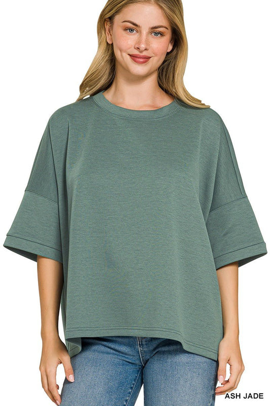 Zenana Full Size Scuba Round Neck Top With Side Slits Plus Size - Bitsy Gypsy Boutique