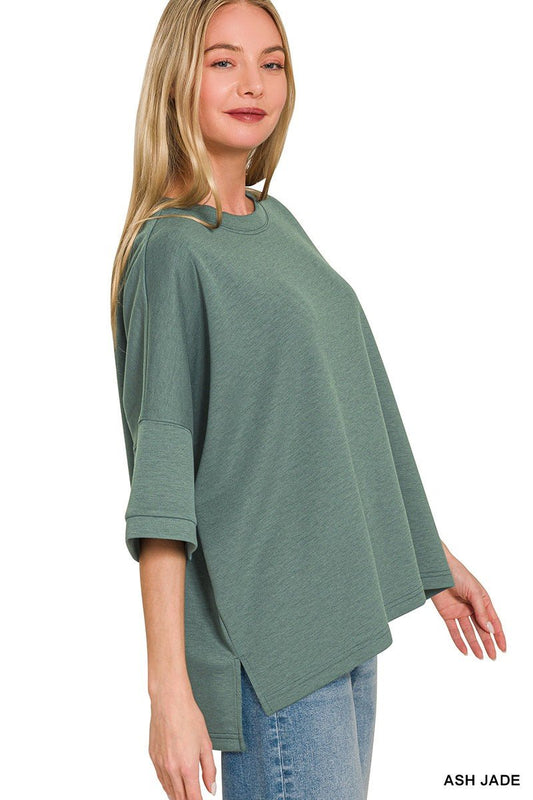 Zenana Full Size Scuba Round Neck Top With Side Slits Plus Size - Bitsy Gypsy Boutique