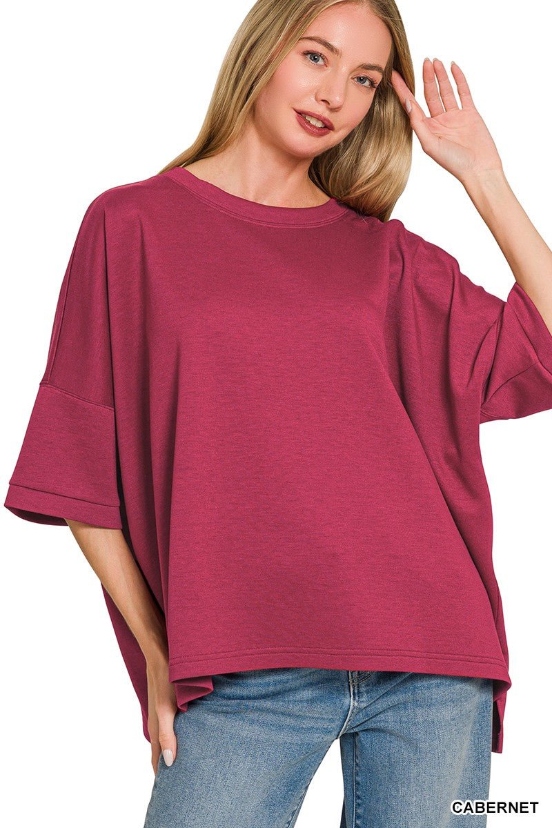 Zenana Full Size Scuba Round Neck Top With Side Slits Plus Size - Bitsy Gypsy Boutique