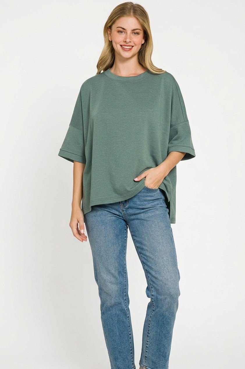 Zenana Full Size Scuba Round Neck Top With Side Slits Plus Size - Bitsy Gypsy Boutique