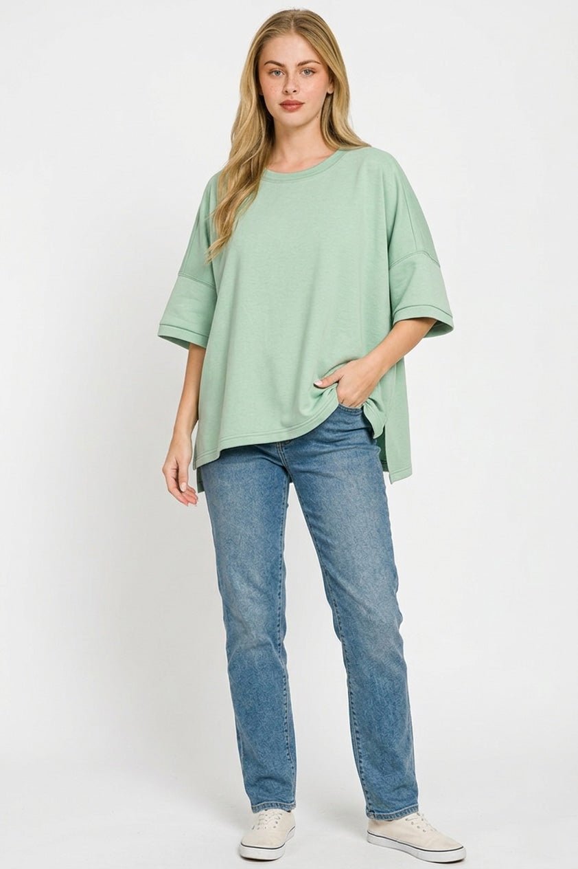 Zenana Full Size Scuba Round Neck Top With Side Slits Plus Size - Bitsy Gypsy Boutique