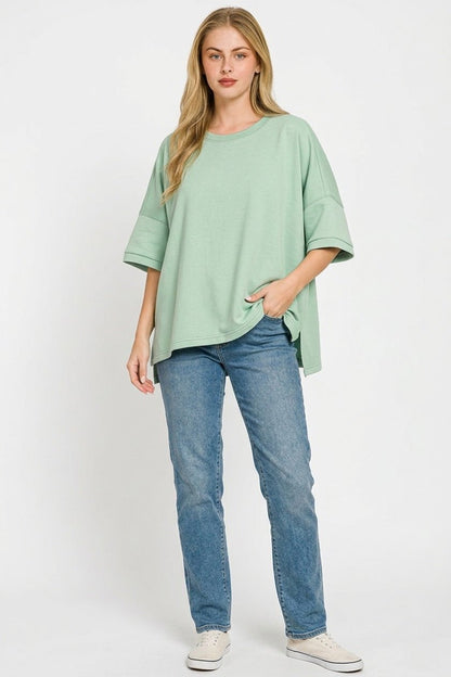 Zenana Full Size Scuba Round Neck Top With Side Slits Plus Size - Bitsy Gypsy Boutique