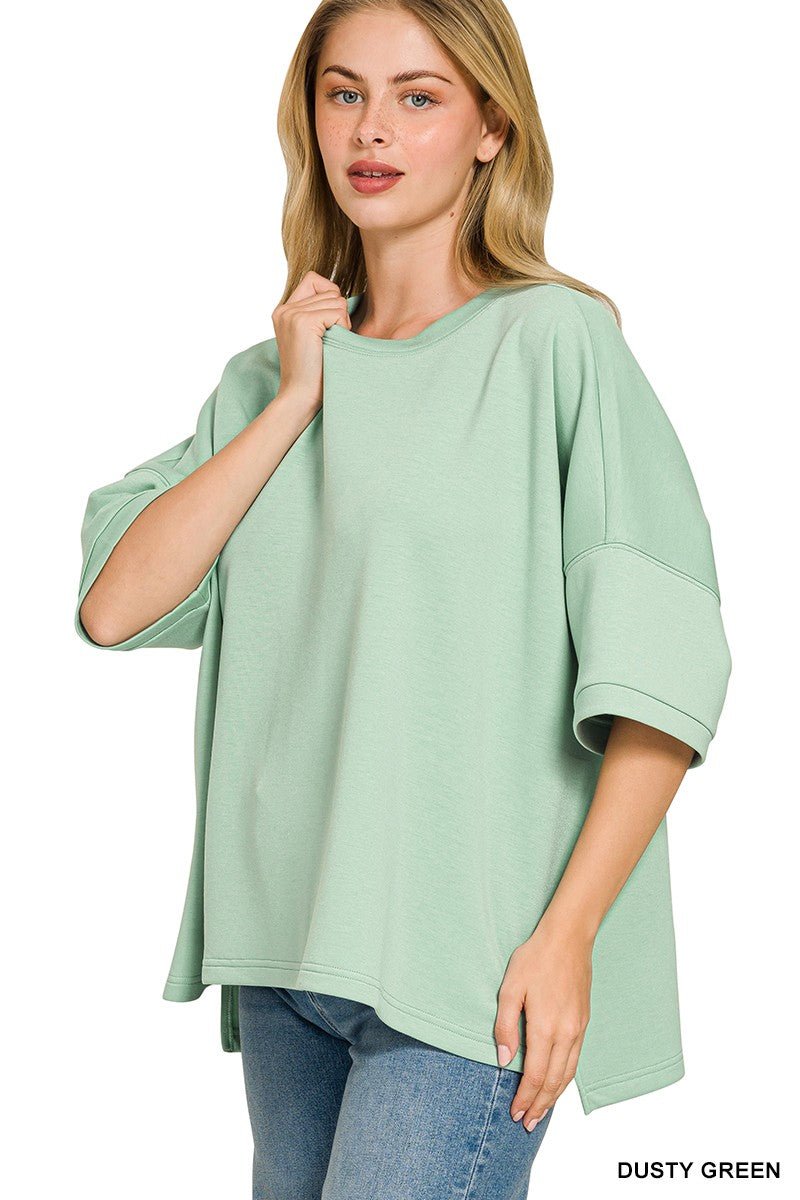 Zenana Full Size Scuba Round Neck Top With Side Slits Plus Size - Bitsy Gypsy Boutique
