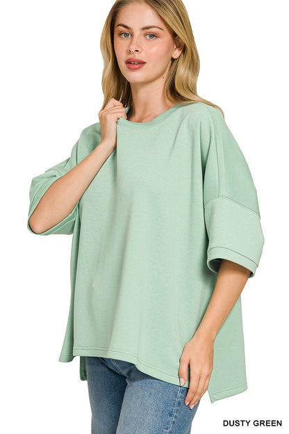 Zenana Full Size Scuba Round Neck Top With Side Slits Plus Size - Bitsy Gypsy Boutique