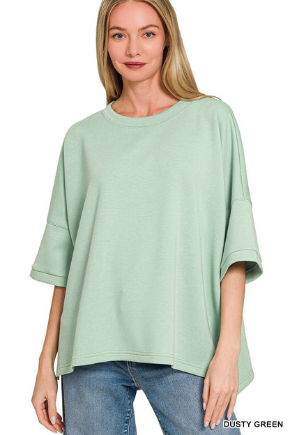 Zenana Full Size Scuba Round Neck Top With Side Slits Plus Size - Bitsy Gypsy Boutique