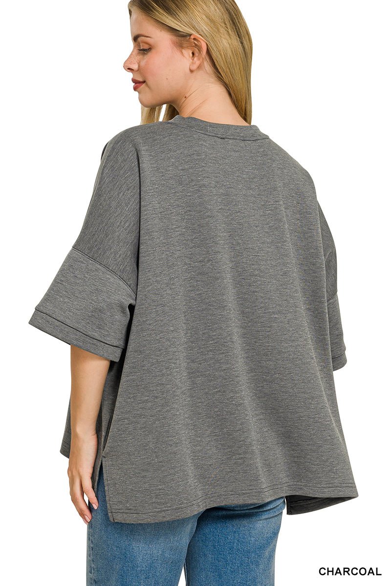 Zenana Full Size Scuba Round Neck Top With Side Slits Plus Size - Bitsy Gypsy Boutique