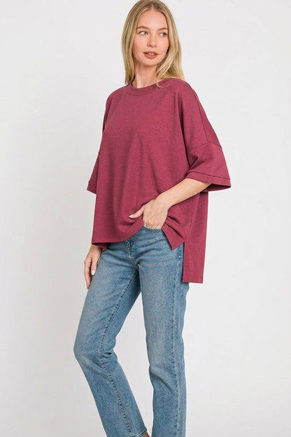 Zenana Full Size Scuba Round Neck Top With Side Slits Plus Size - Bitsy Gypsy Boutique