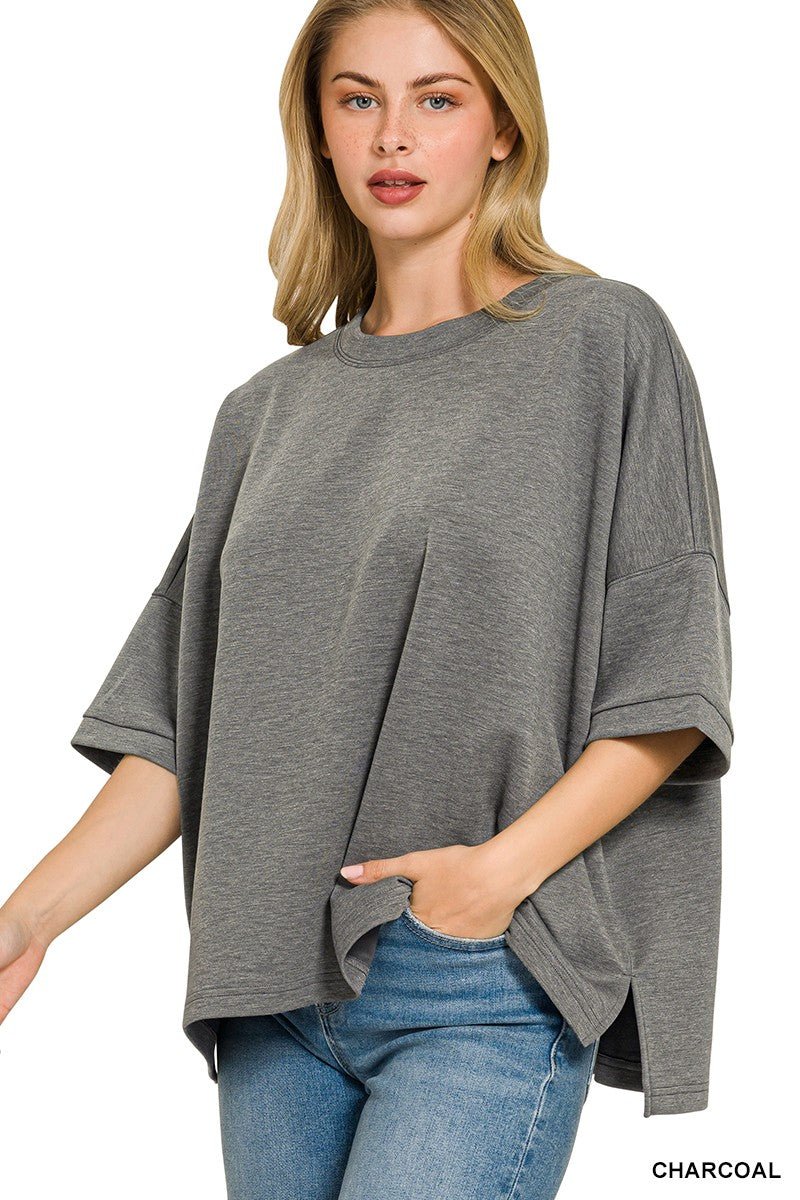 Zenana Full Size Scuba Round Neck Top With Side Slits Plus Size - Bitsy Gypsy Boutique