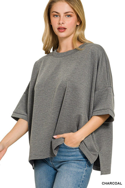 Zenana Full Size Scuba Round Neck Top With Side Slits Plus Size - Bitsy Gypsy Boutique
