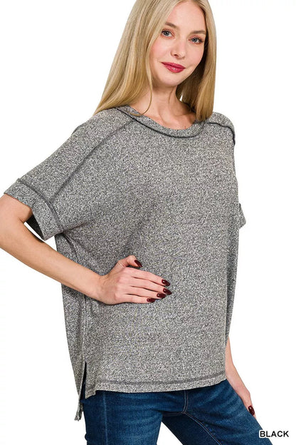 Zenana Full Size Soft Melange Hacci Short Sleeve Hi - low Tee Plus Size - Bitsy Gypsy Boutique