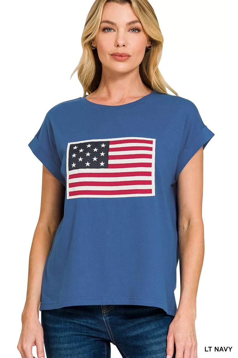 Zenana Full Size US Flag Round Neck Short Sleeve T-Shirt Plus Size - Bitsy Gypsy Boutique