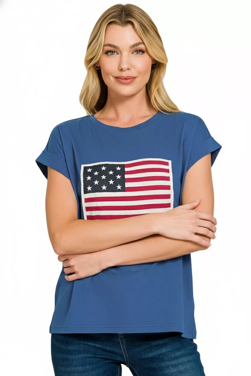 Zenana Full Size US Flag Round Neck Short Sleeve T-Shirt Plus Size - Bitsy Gypsy Boutique