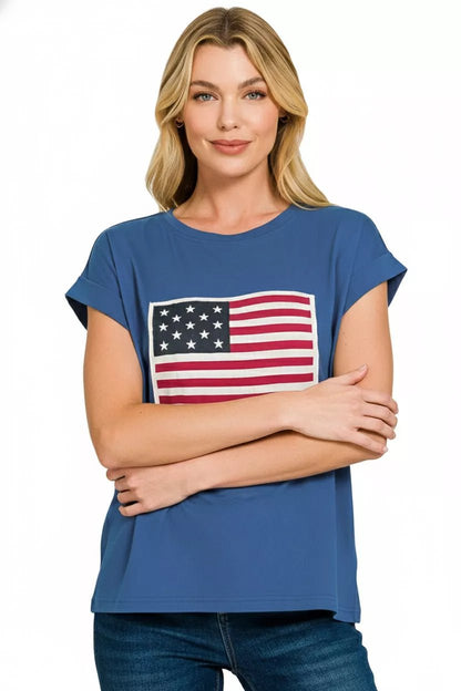 Zenana Full Size US Flag Round Neck Short Sleeve T-Shirt Plus Size - Bitsy Gypsy Boutique