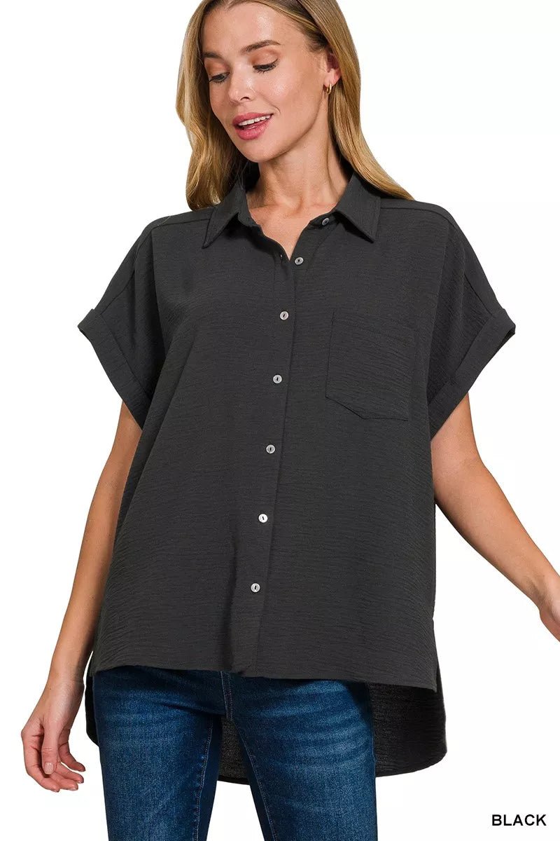 Zenana Full Size Woven Airflow Button Down Shirt Plus Size - Bitsy Gypsy Boutique