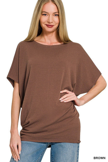 Zenana Hacci Dolman Sleeve Boat Neck Top - Bitsy Gypsy Boutique