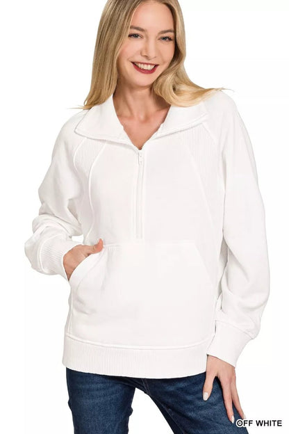 Zenana Half Zip Fleece Sweatshirt with kangaroo Pocket - Bitsy Gypsy Boutique