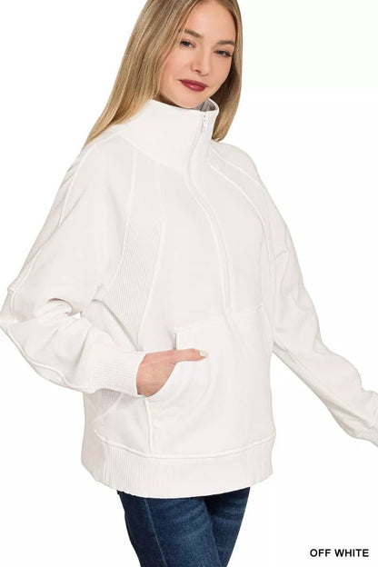 Zenana Half Zip Fleece Sweatshirt with kangaroo Pocket - Bitsy Gypsy Boutique