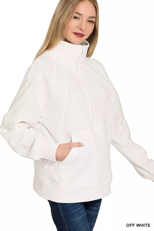Zenana Half Zip Fleece Sweatshirt with kangaroo Pocket - Bitsy Gypsy Boutique