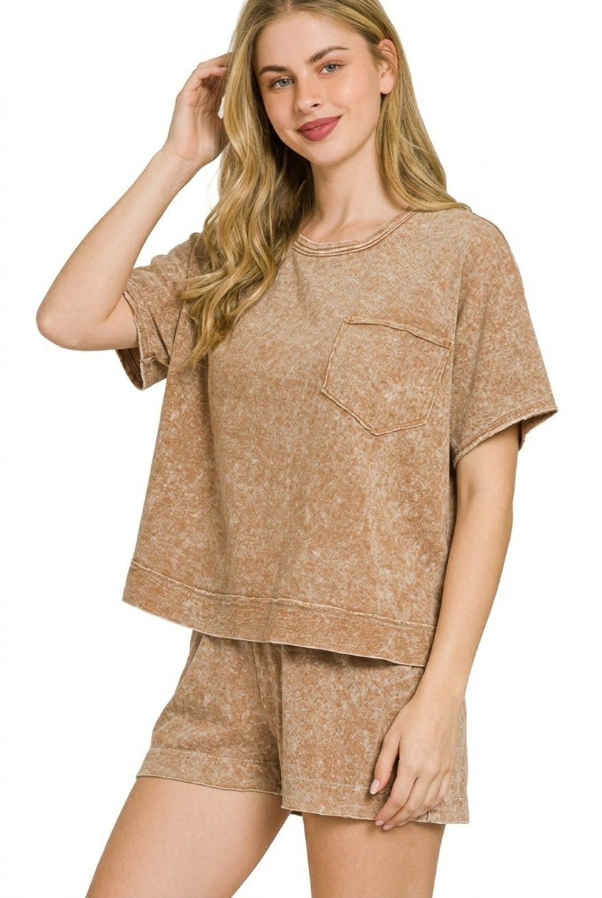Zenana Halo Snow Washed Boxy Top & Shorts Set - Bitsy Gypsy Boutique