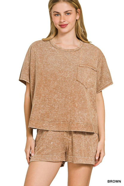 Zenana Halo Snow Washed Boxy Top & Shorts Set - Bitsy Gypsy Boutique
