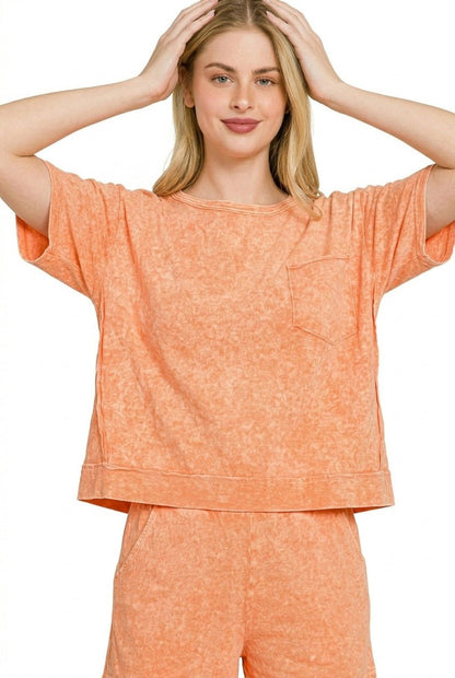 Zenana Halo Snow Washed Boxy Top & Shorts Set - Bitsy Gypsy Boutique