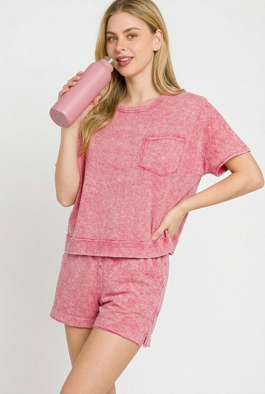 Zenana Halo Snow Washed Boxy Top & Shorts Set - Bitsy Gypsy Boutique