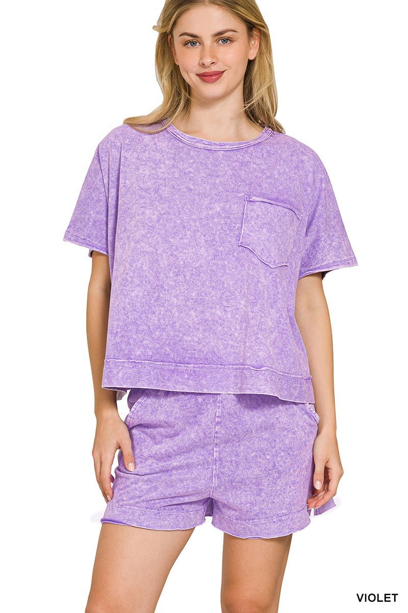 Zenana Halo Snow Washed Boxy Top & Shorts Set - Bitsy Gypsy Boutique