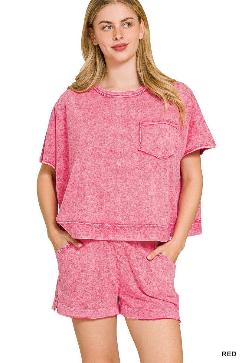 Zenana Halo Snow Washed Boxy Top & Shorts Set - Bitsy Gypsy Boutique
