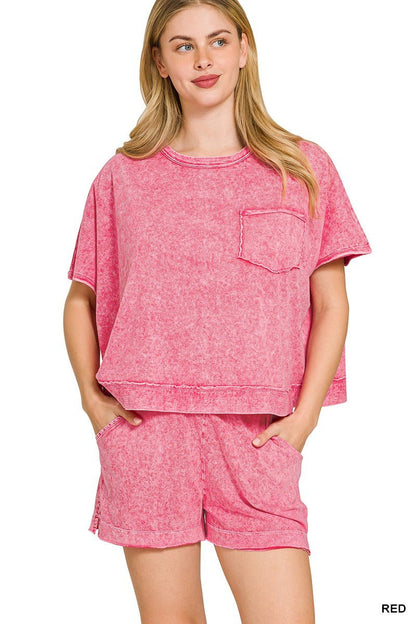 Zenana Halo Snow Washed Boxy Top & Shorts Set - Bitsy Gypsy Boutique