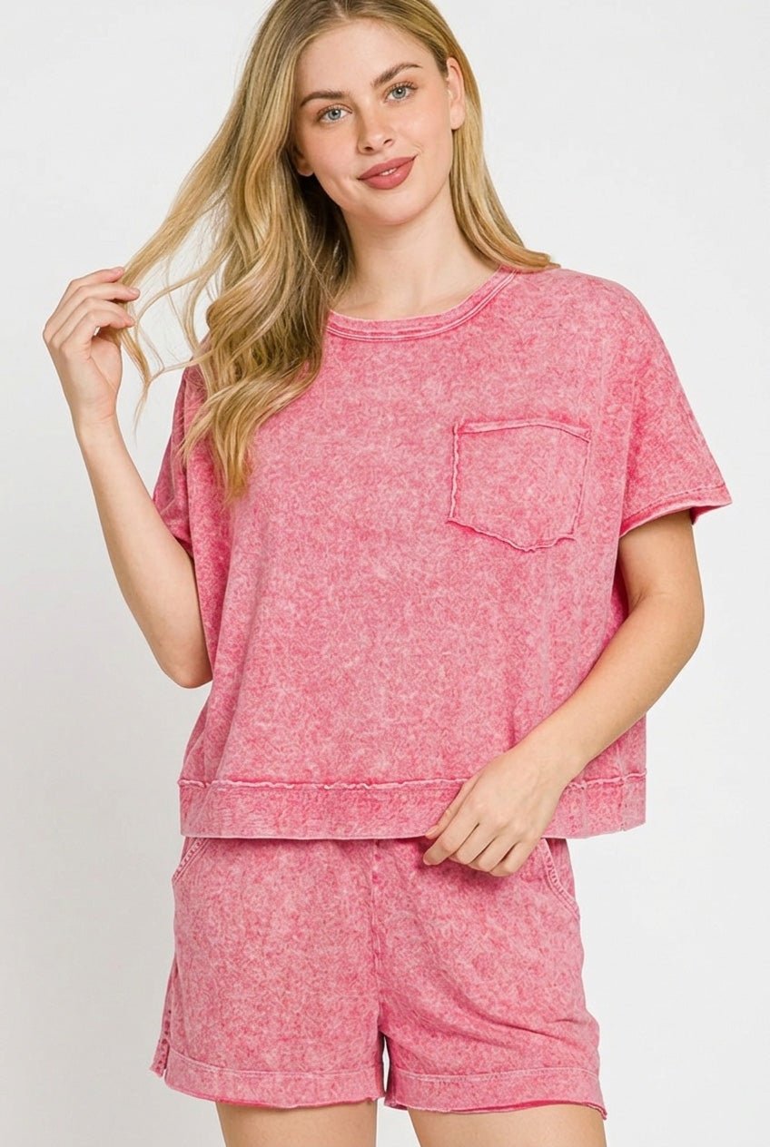 Zenana Halo Snow Washed Boxy Top & Shorts Set - Bitsy Gypsy Boutique