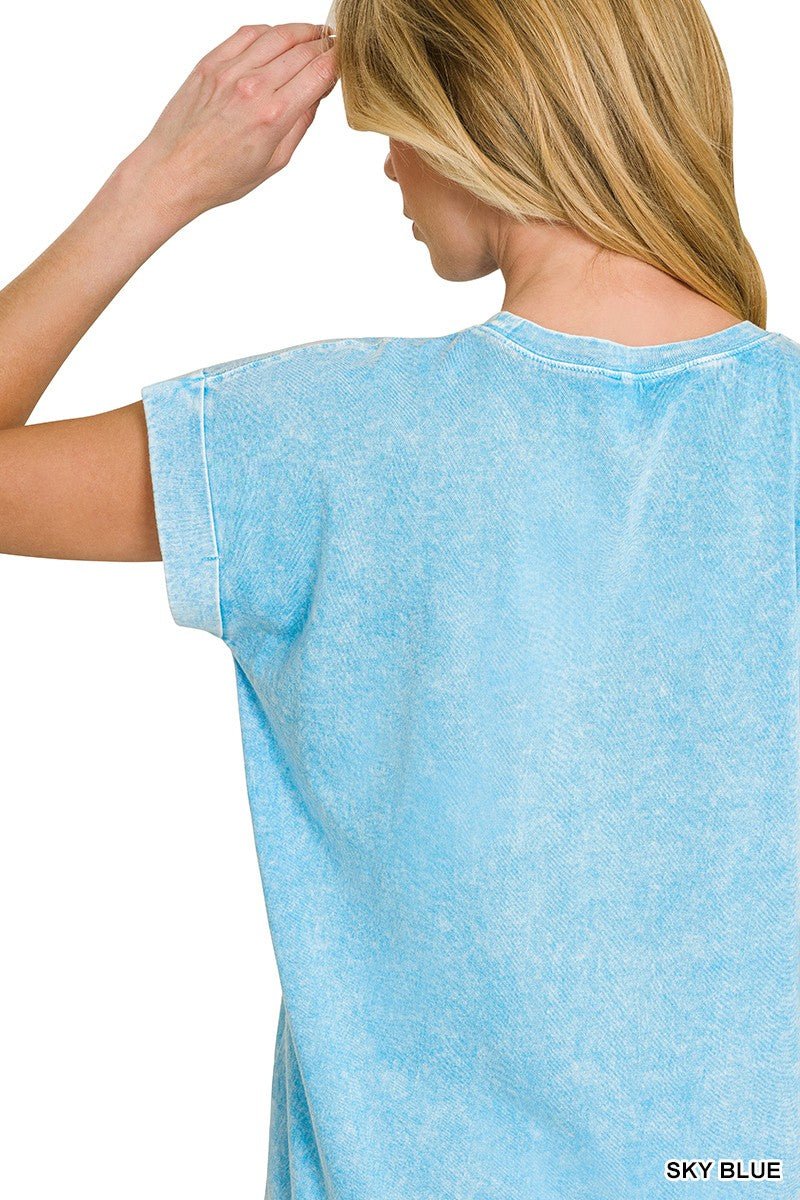 Zenana Halo Snow Washed Cuffed Short Sleeve Tee - Bitsy Gypsy Boutique