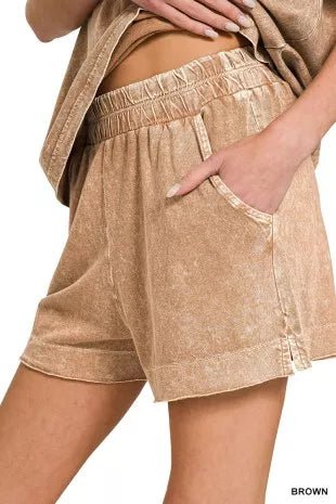 Zenana Halo Snow Washed Exposed Seam Top & Shorts Set - Bitsy Gypsy Boutique