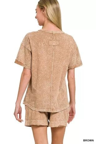 Zenana Halo Snow Washed Exposed Seam Top & Shorts Set - Bitsy Gypsy Boutique