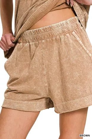 Zenana Halo Snow Washed Exposed Seam Top & Shorts Set - Bitsy Gypsy Boutique