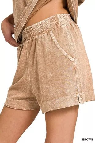 Zenana Halo Snow Washed Exposed Seam Top & Shorts Set - Bitsy Gypsy Boutique