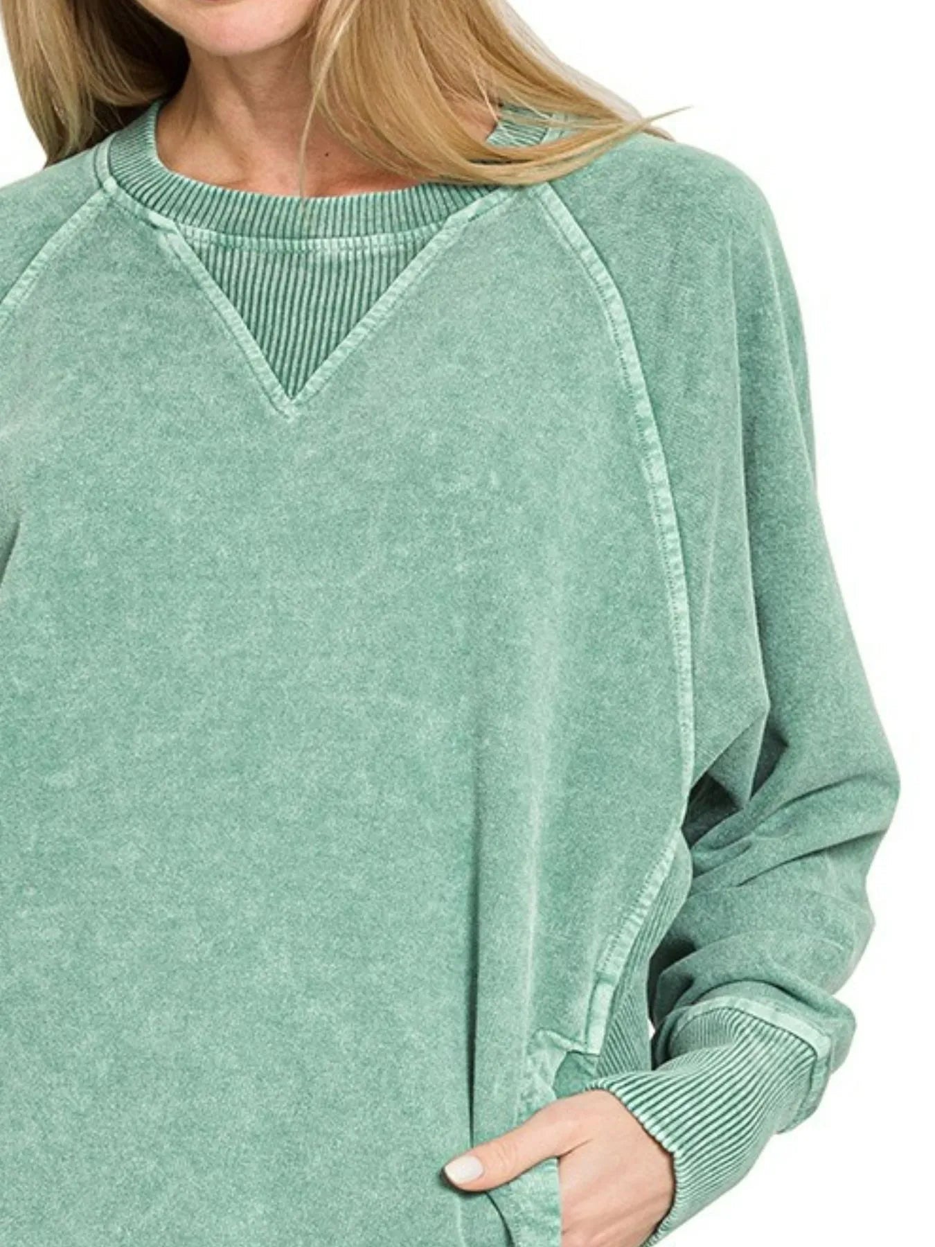 Zenana Halo Snow Washed French Terry Round Neck Sweatshirt - Bitsy Gypsy Boutique