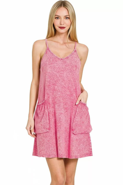 Zenana Halo Snow Washed Spaghetti Strap Romper - Bitsy Gypsy Boutique