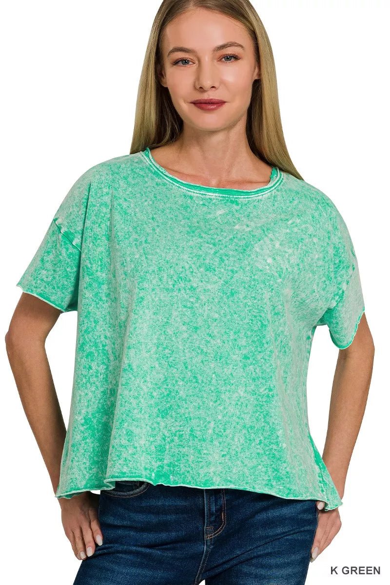 Zenana Halo Washed Cotton Short Sleeve Top - Bitsy Gypsy Boutique