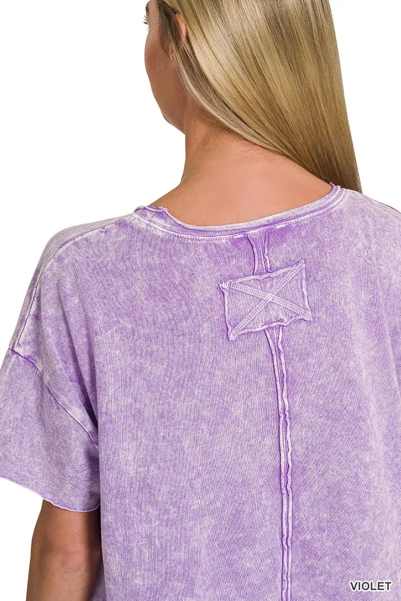 Zenana Halo Washed Cotton Short Sleeve Top - Bitsy Gypsy Boutique