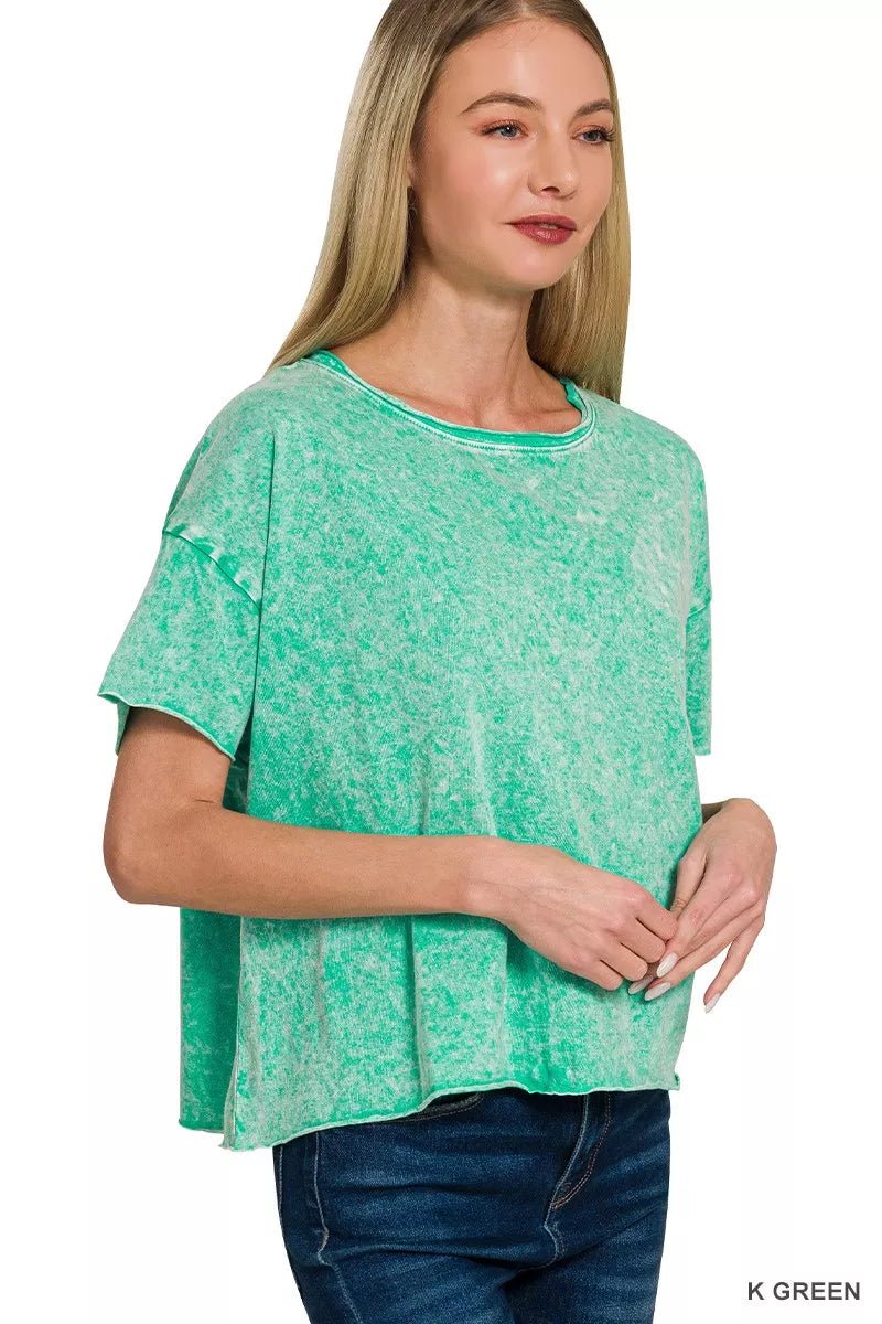 Zenana Halo Washed Cotton Short Sleeve Top - Bitsy Gypsy Boutique