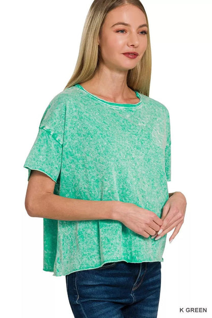 Zenana Halo Washed Cotton Short Sleeve Top - Bitsy Gypsy Boutique