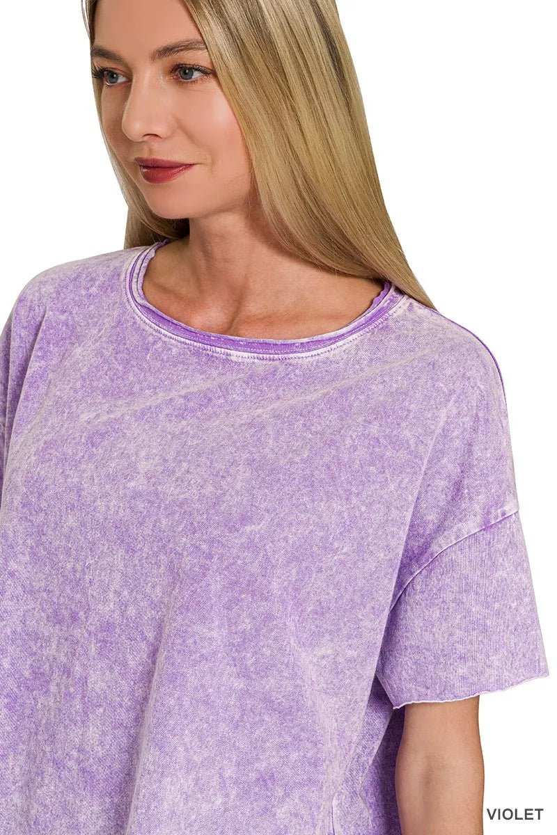 Zenana Halo Washed Cotton Short Sleeve Top - Bitsy Gypsy Boutique