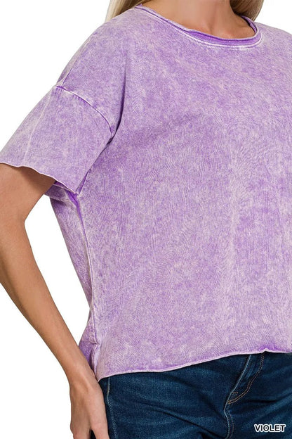 Zenana Halo Washed Cotton Short Sleeve Top - Bitsy Gypsy Boutique