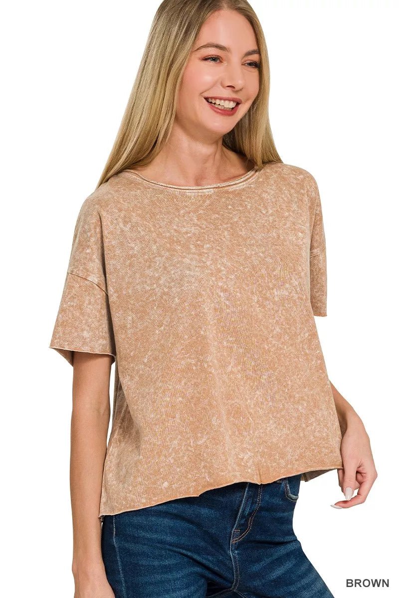 Zenana Halo Washed Cotton Short Sleeve Top - Bitsy Gypsy Boutique