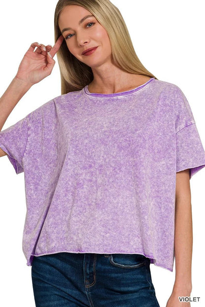 Zenana Halo Washed Cotton Short Sleeve Top - Bitsy Gypsy Boutique